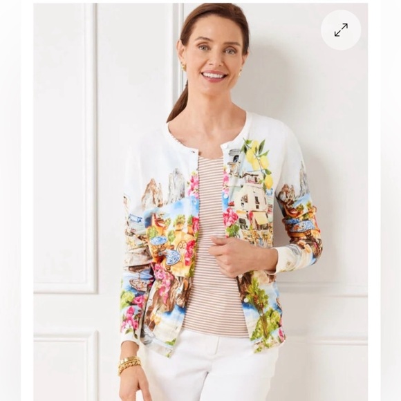 Talbots Coastal Print Charming Cardigan Lightweight Size L - Picture 13 of 13